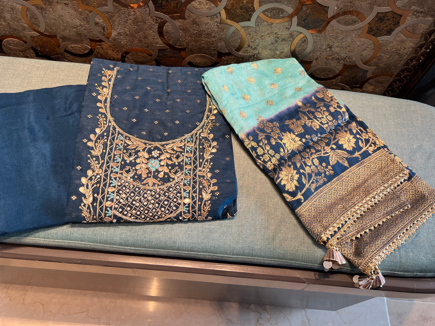 Blue Chanderi Gottapatti Salwar Kameez Indian Salwar suit - Saffronfashionindia