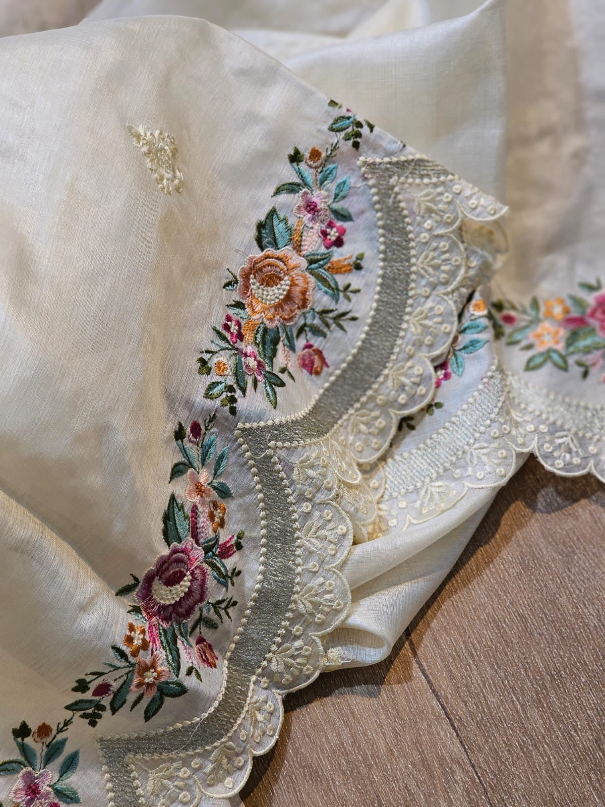 Rovish silk saree tussar silk saree embroidery saree blouse Saffronfashionindia