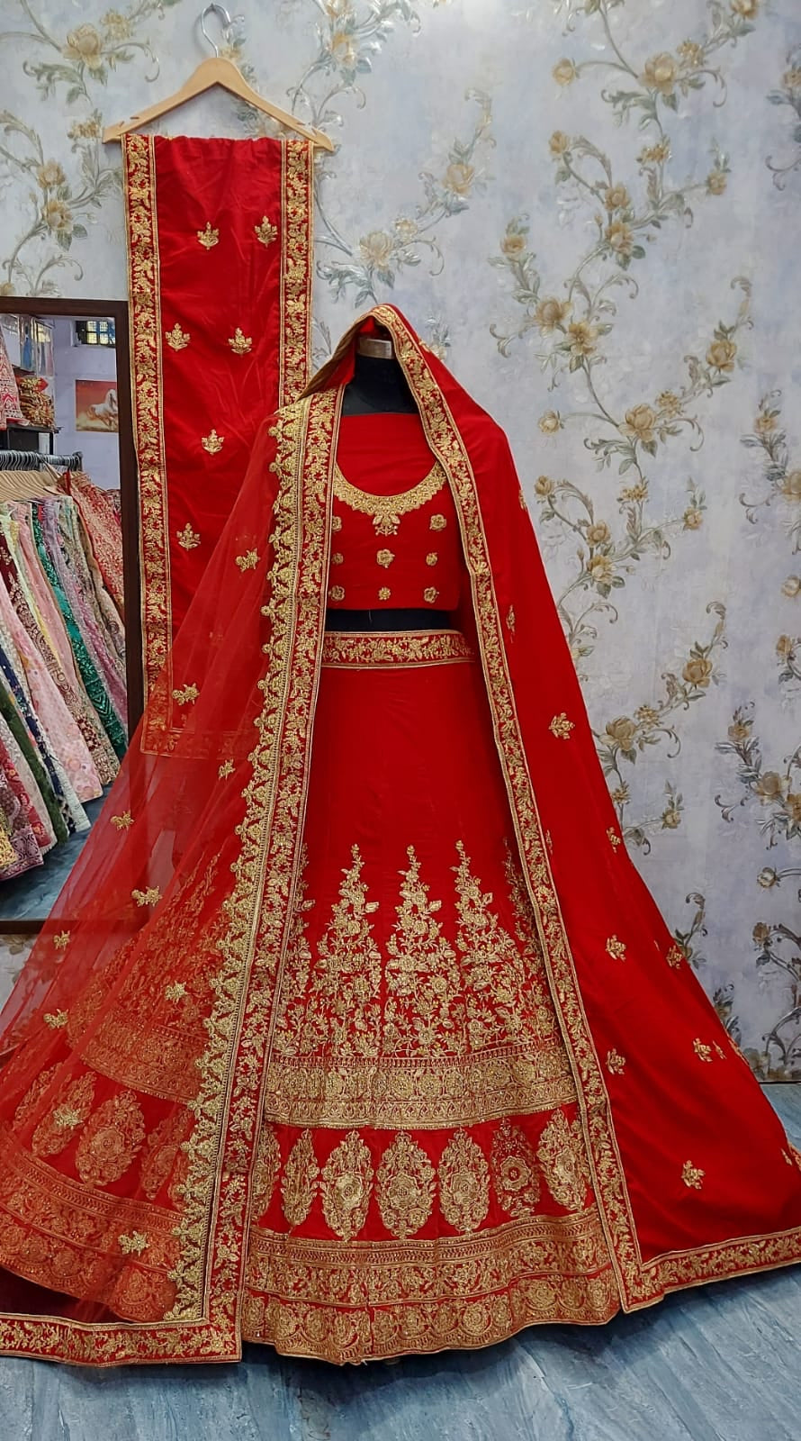 Red velvet bridal Lehangas - Saffronfashionindia
