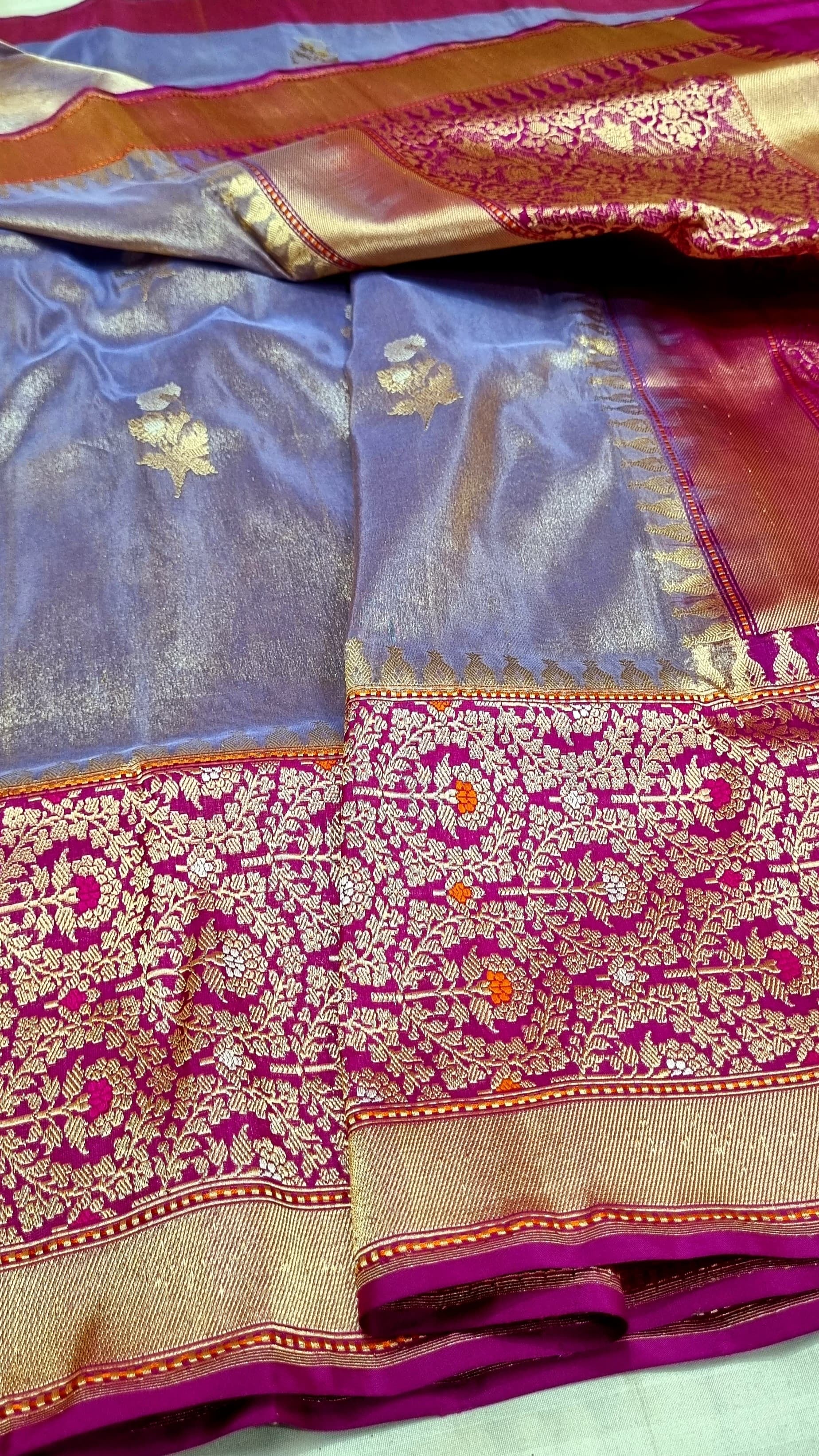 Ramzaan inspired pure banarsi handwoven tissue kadwa saree - Saffronfashionindia