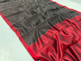 Striped Black red Chanderi saree beautiful sari