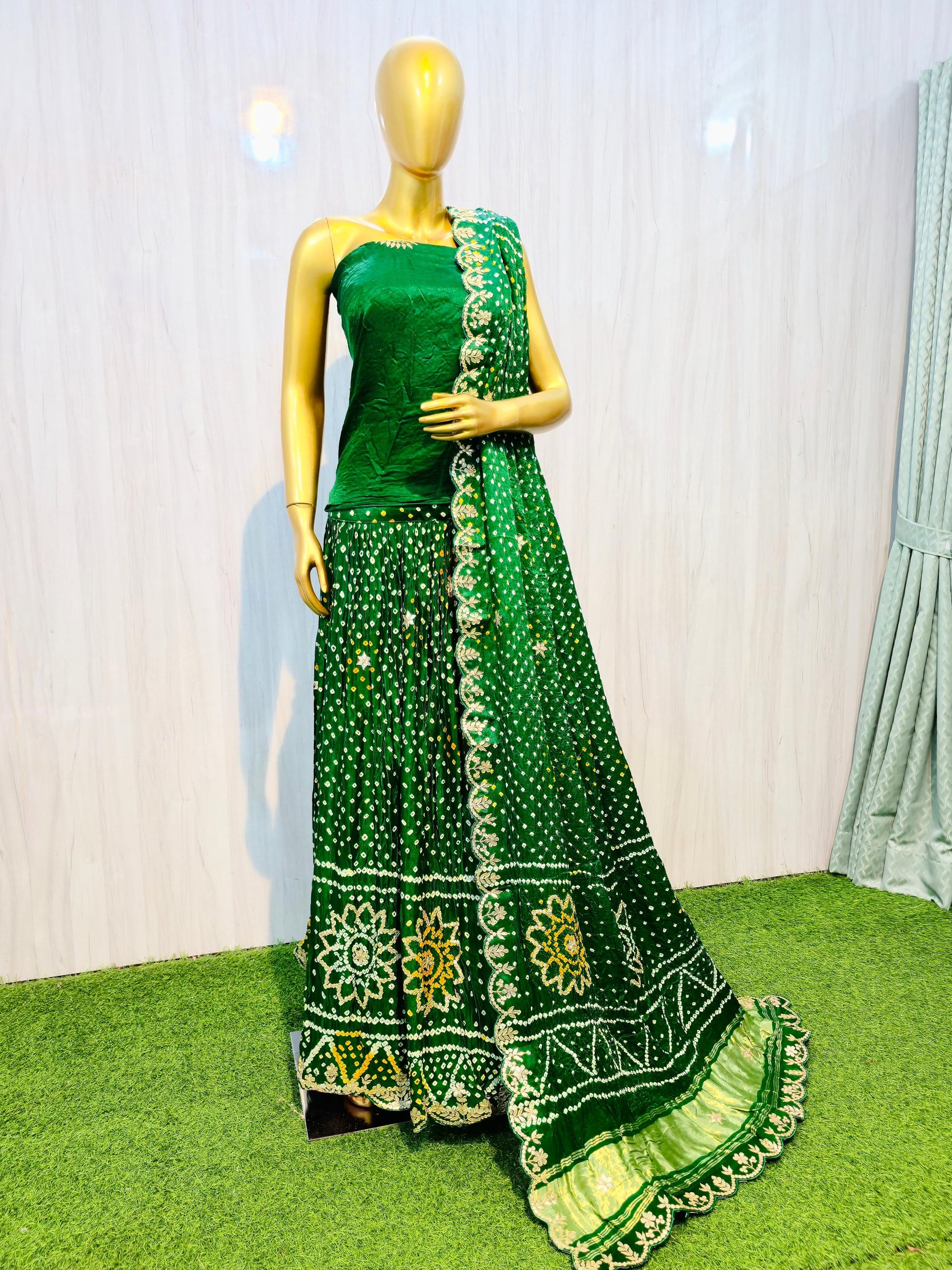 Green Lehanga set gajji silk Lehanga set SaffronFashion
