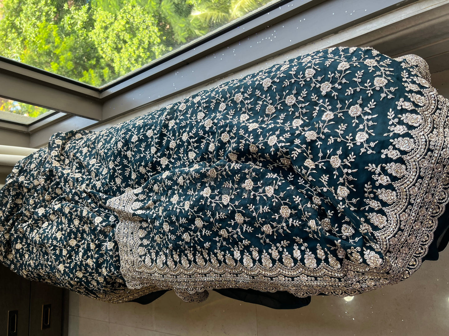 Oceanic saree gorgette saree Indian sari SaffronFashion