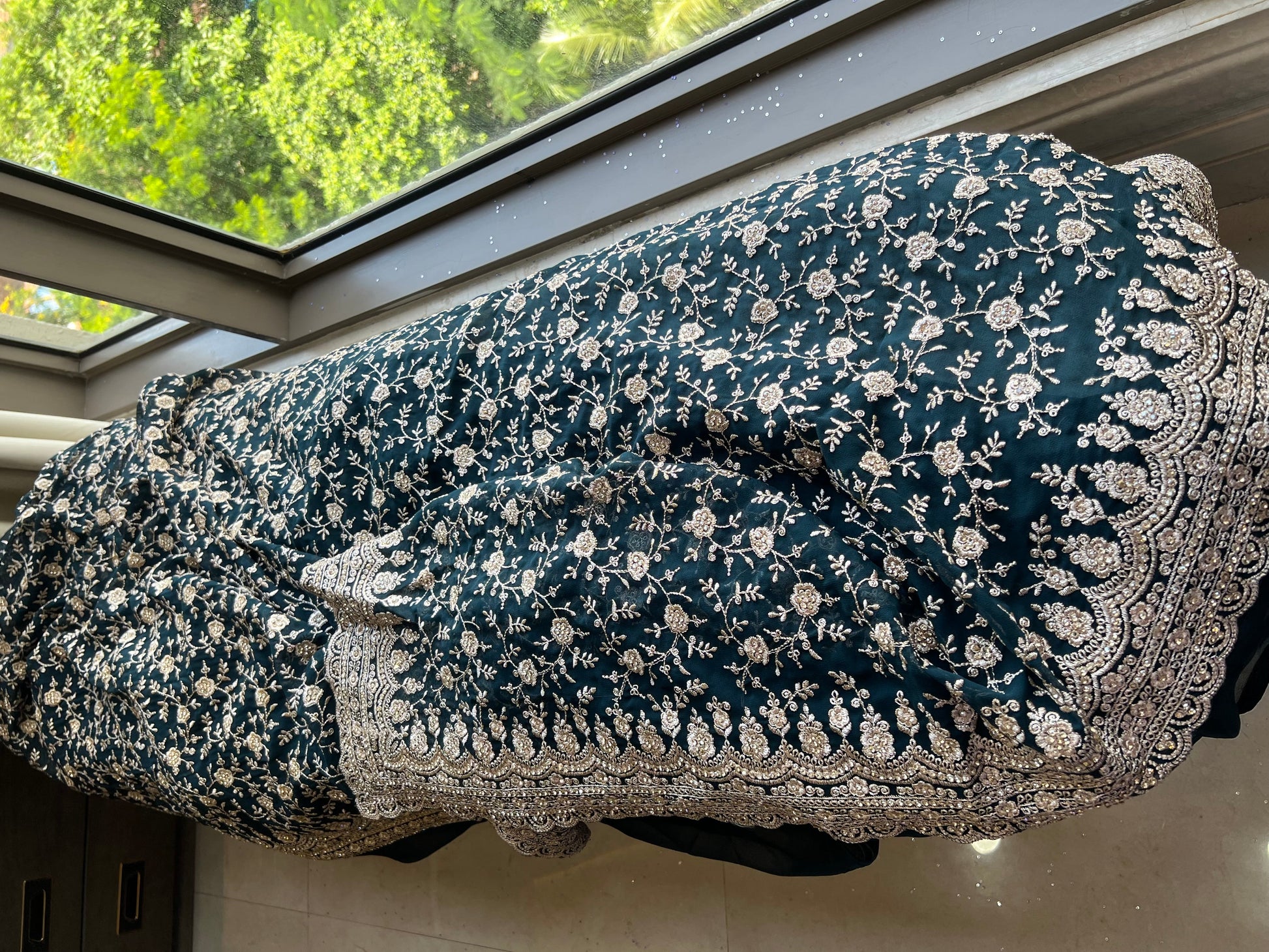 Oceanic saree gorgette saree Indian sari SaffronFashion