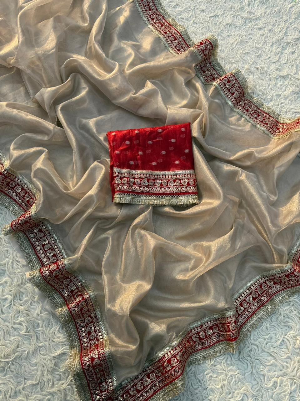 Bollywood inspired saree tissue sarees premium sari blouse Saffronfashionindia