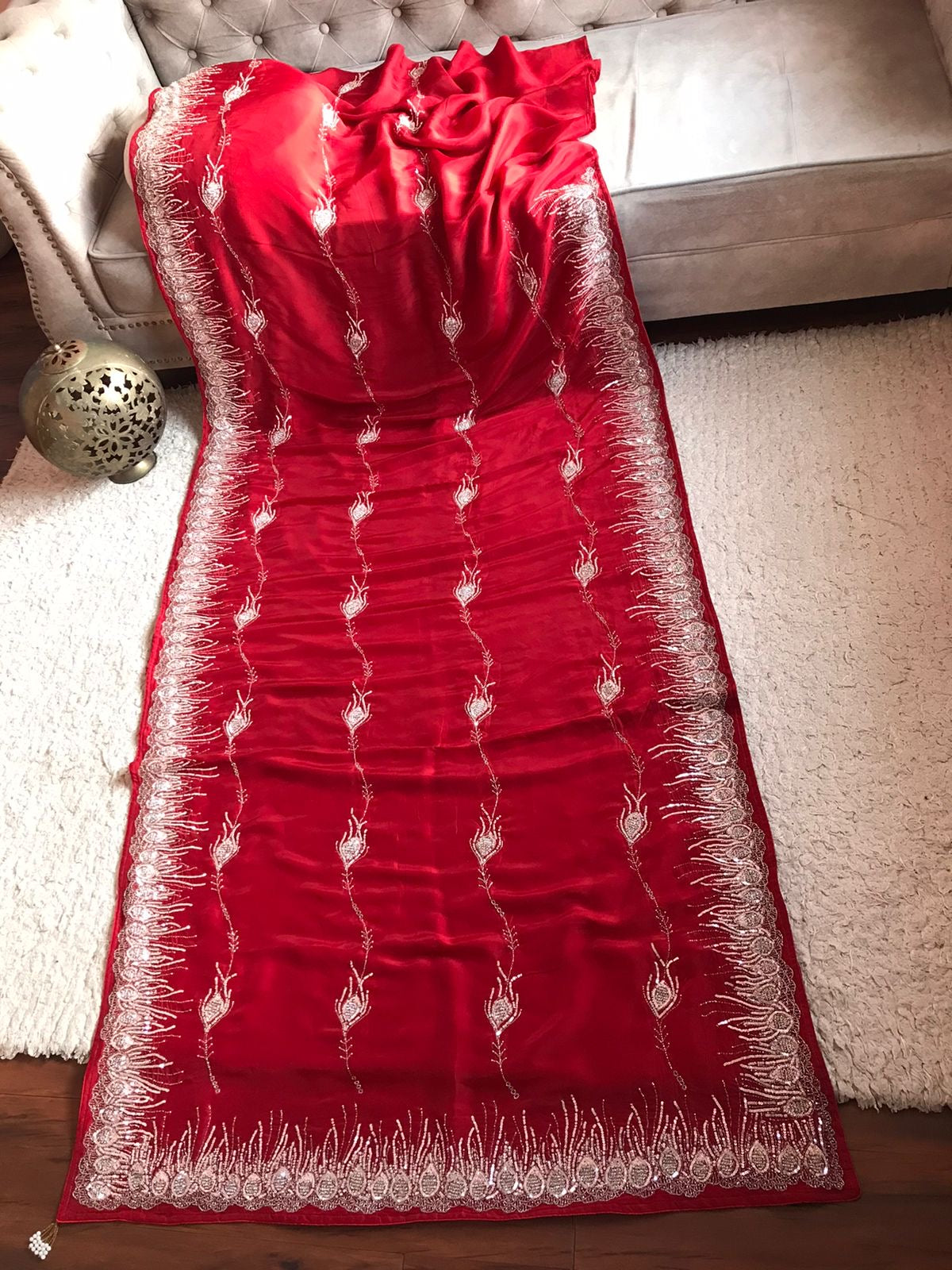 Red Luxury Premium Organza Silk Saree Partywear Sari - Saffronfashionindia