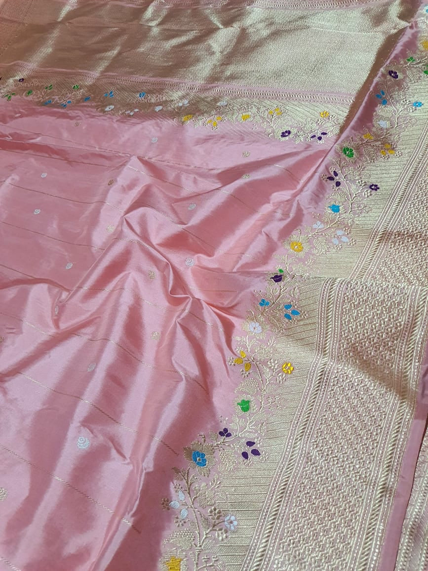 Qazani pink banarsi kadwa handwoven saree - Saffronfashionindia