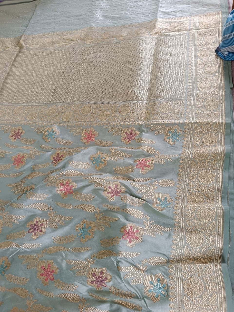 Blue premium bridal Katan silk saree - Saffronfashionindia