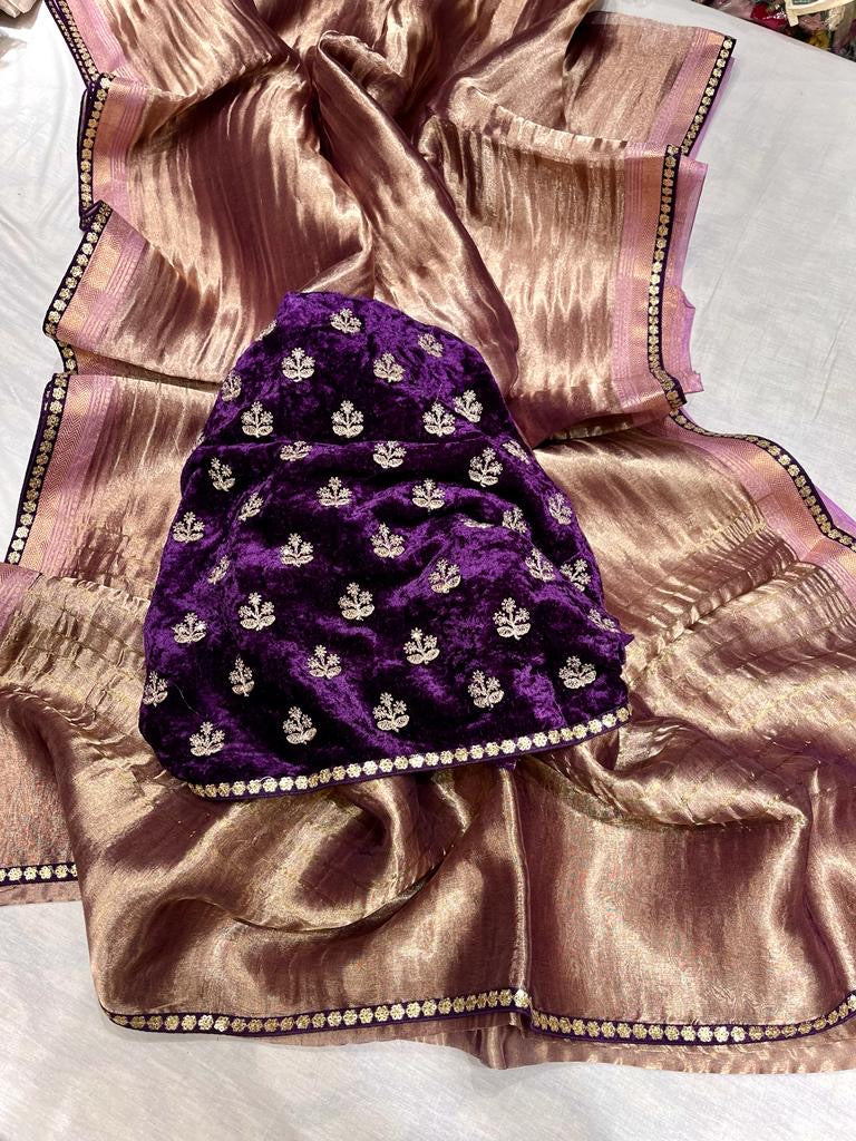 Kowni tissue saree,,,,crushed tissue saree - Saffronfashionindia