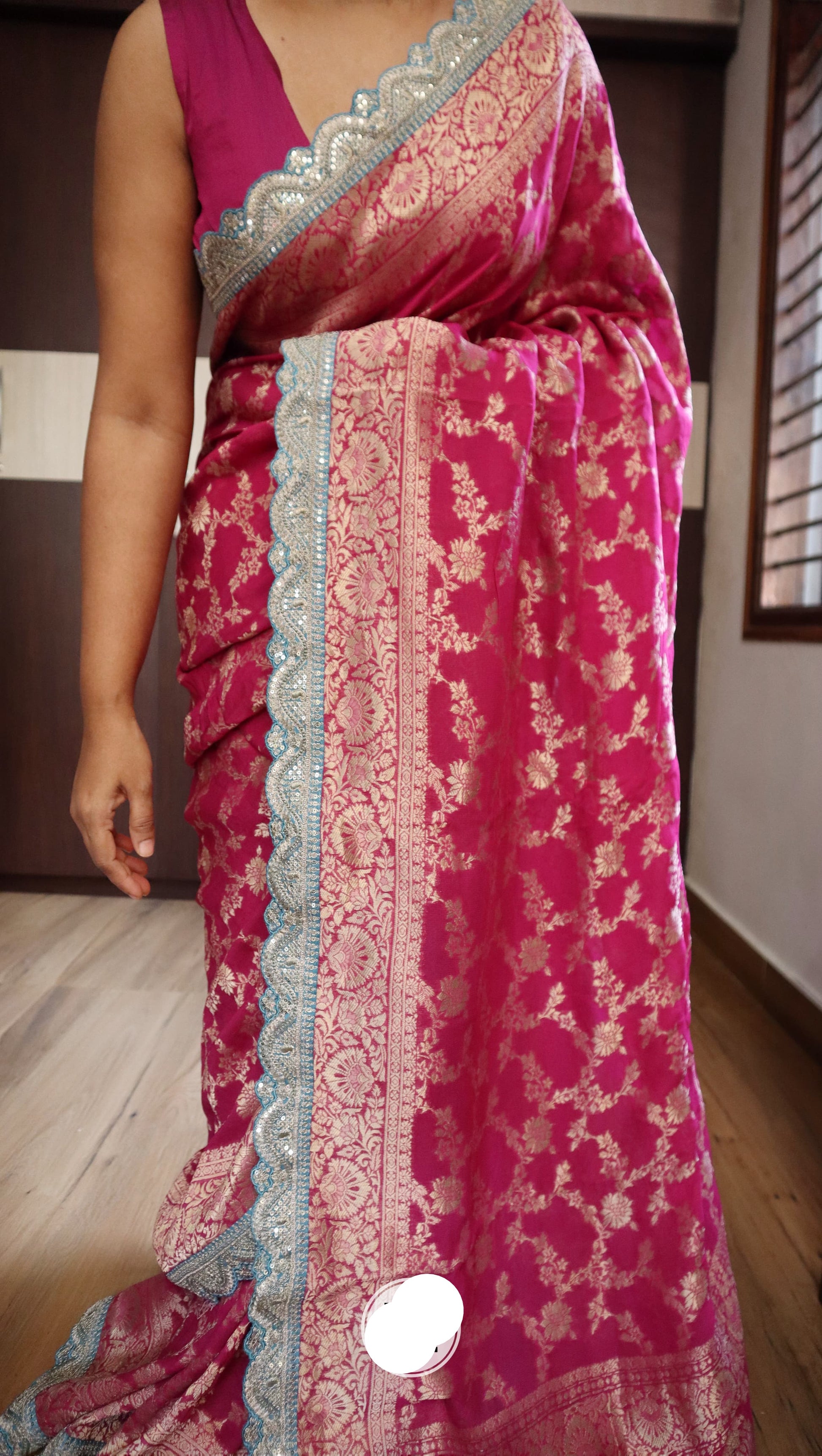 Bridal Khaddi Gorgette saree/Indian saree - Saffronfashionindia