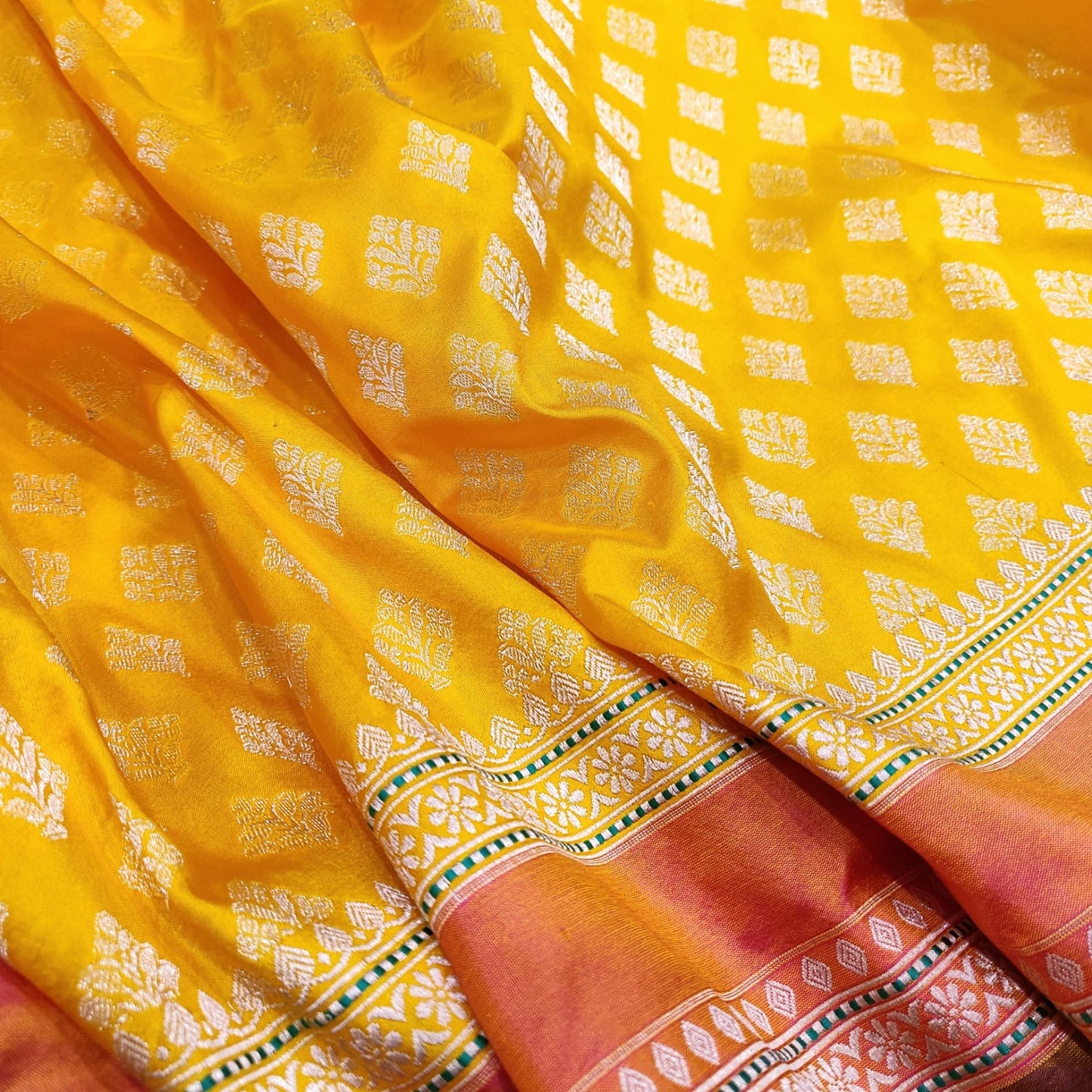 Yellow katan handwoven shaded milti striped sarees - Saffronfashionindia
