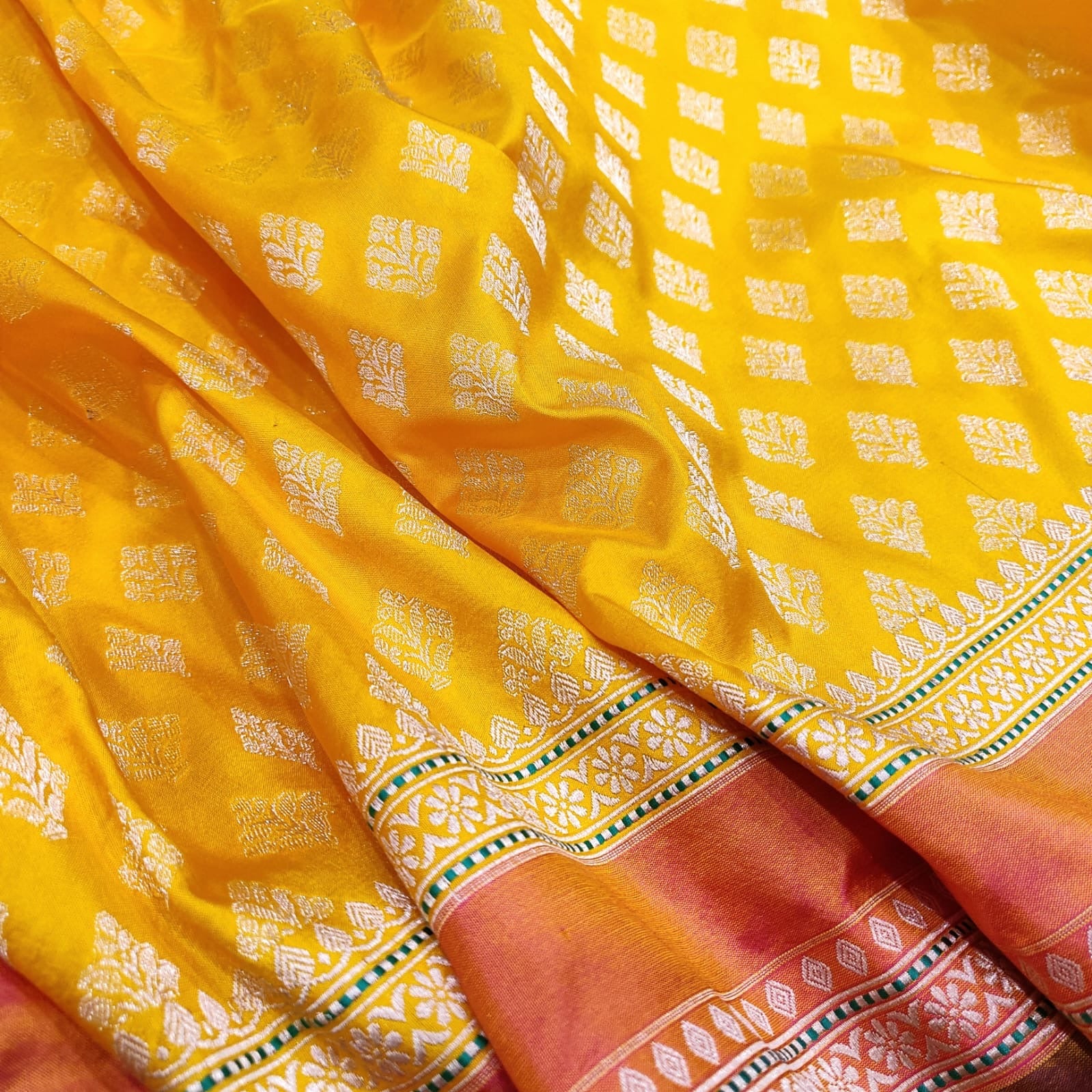 Yellow katan handwoven shaded milti striped sarees - Saffronfashionindia