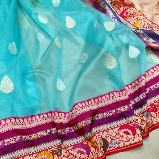 Mihaz kora handwoven banarsi sarees - Saffronfashionindia