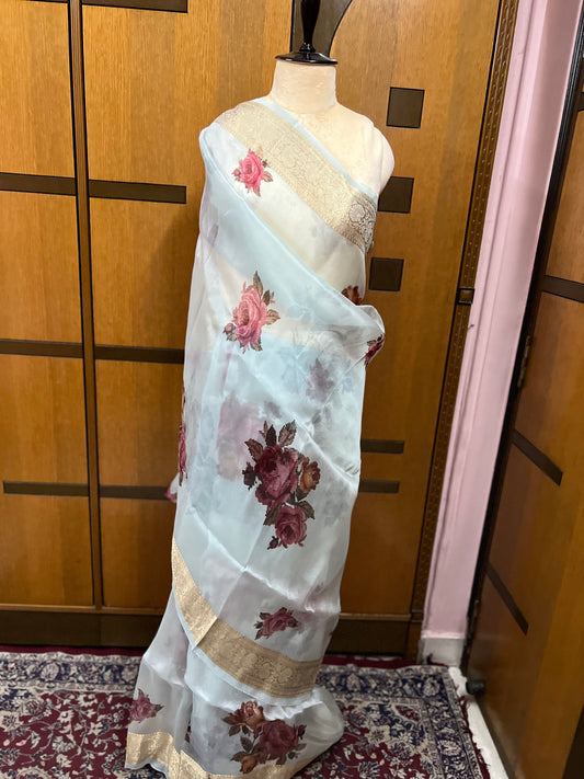 Naisha organza floral saree sexy sari - Saffronfashionindia