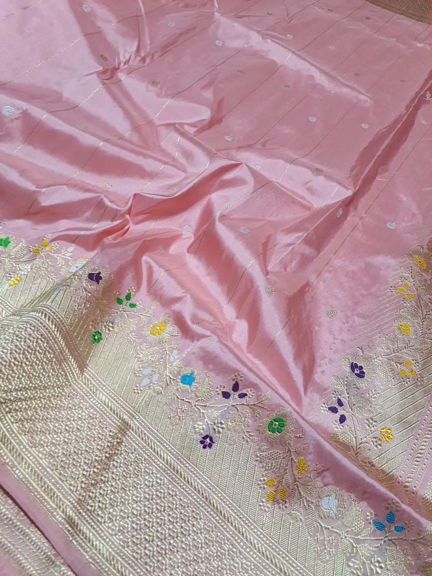 Qazani pink banarsi kadwa handwoven saree - Saffronfashionindia