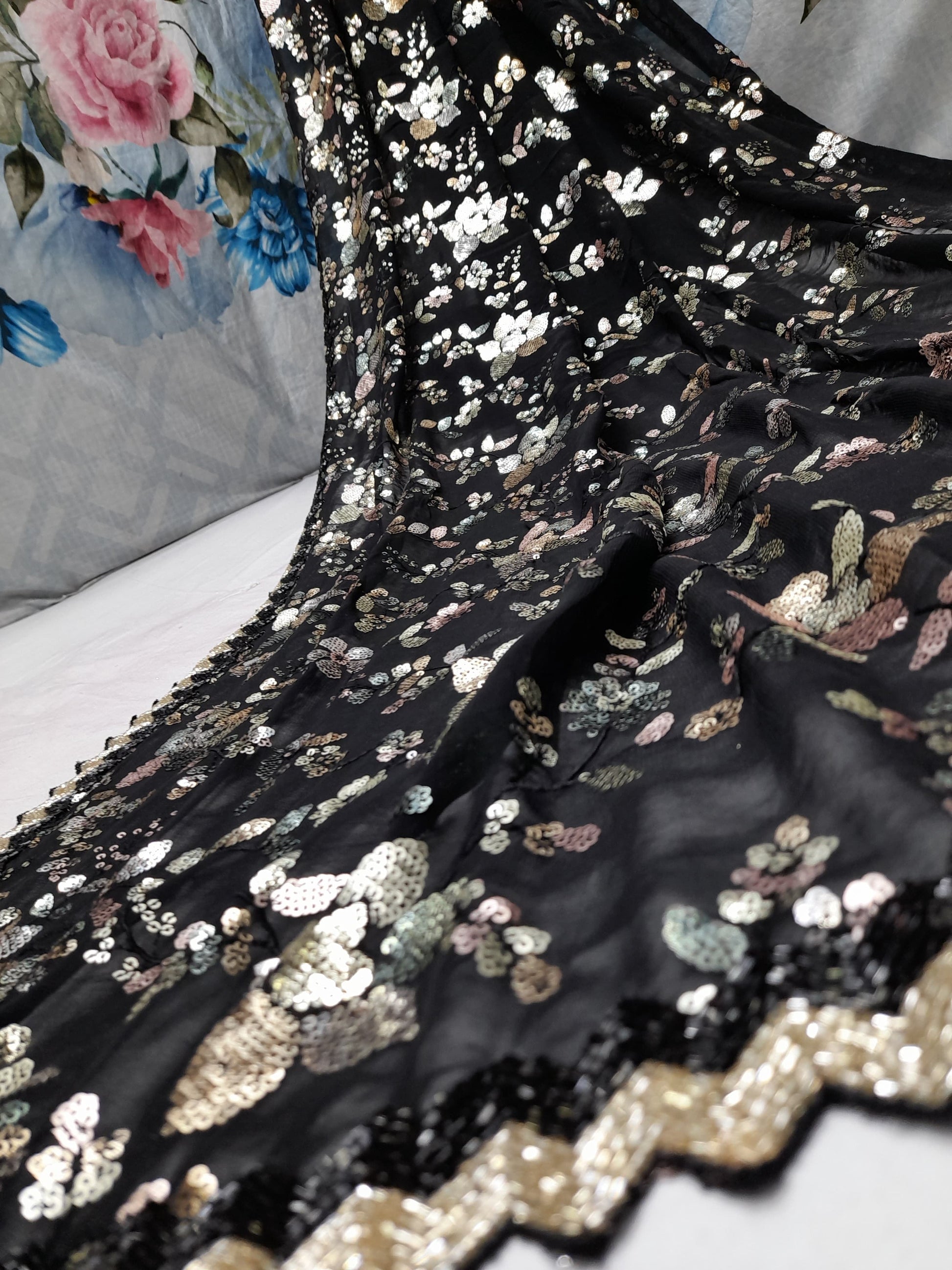 Black sequence saree Partywear sarees SaffronFashion