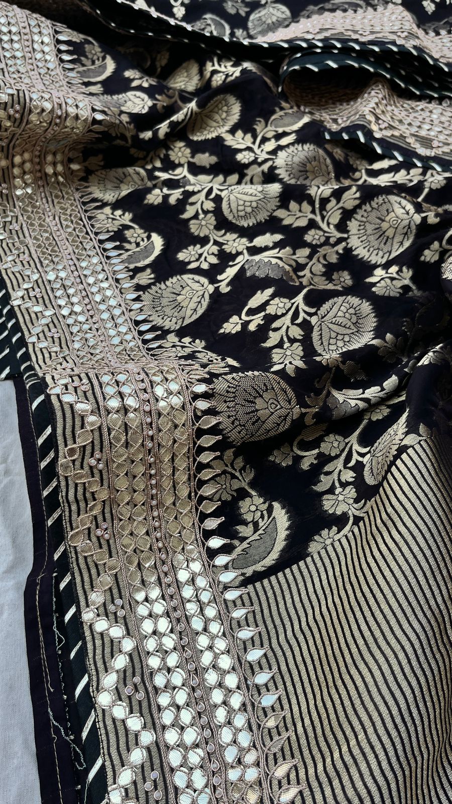 Stunning black Gorgette saree Khaddi Gorgette Sarees blouse - Saffronfashionindia