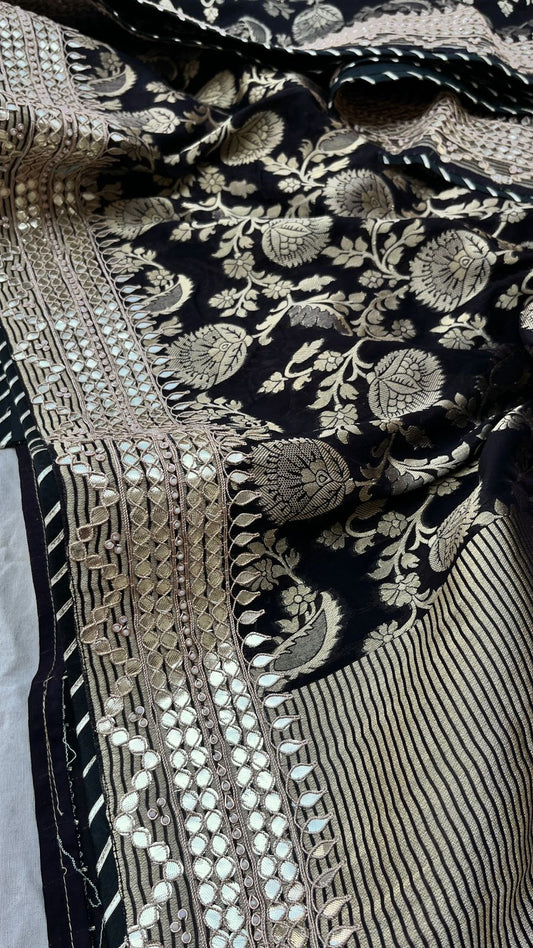Stunning black Gorgette saree Khaddi Gorgette Sarees blouse - Saffronfashionindia