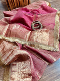 Pink Banarsi kora crushed tissue saree women sarees