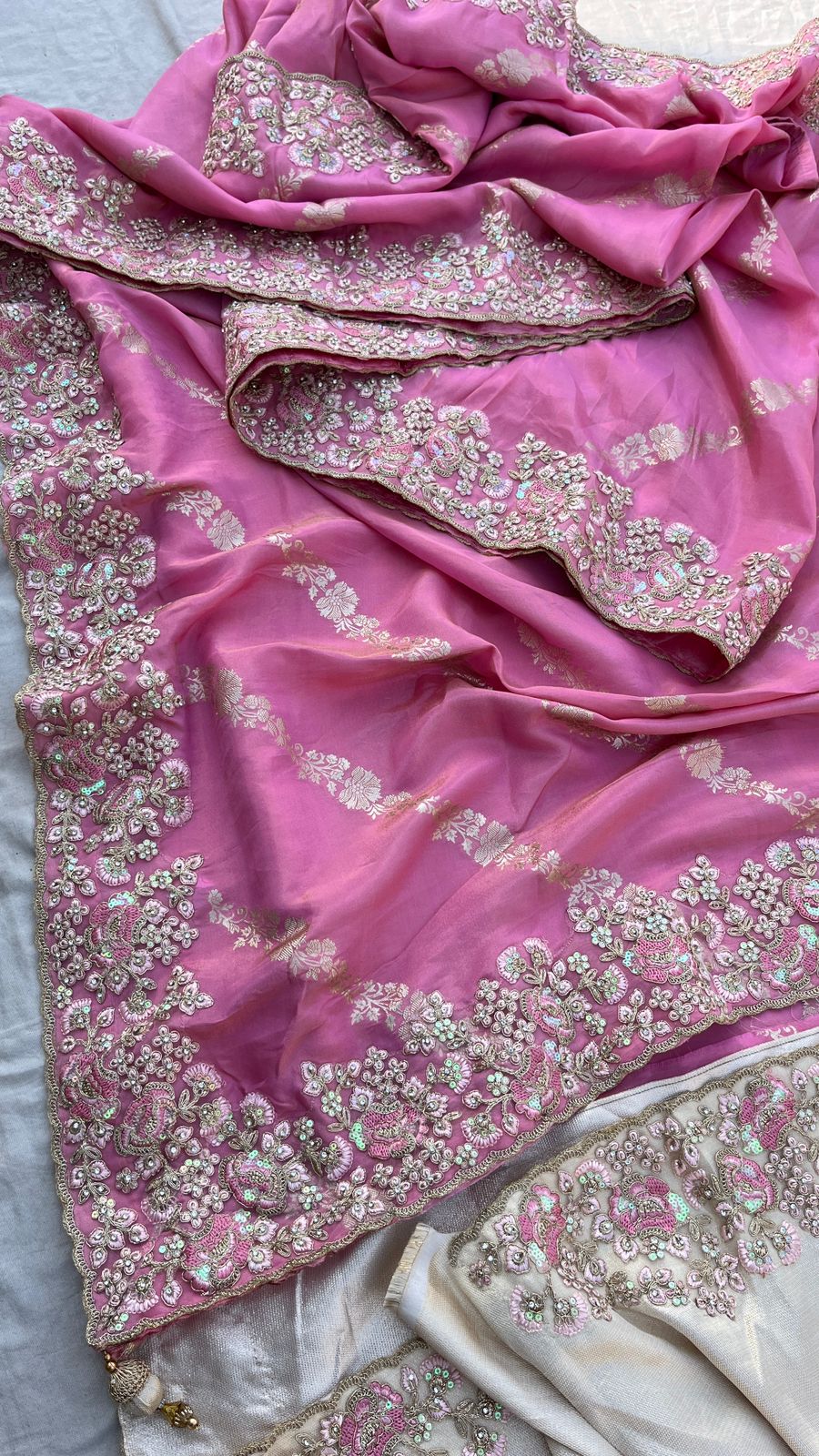 Vania Banarsi Munga Silk Saree pink sari - Saffronfashionindia