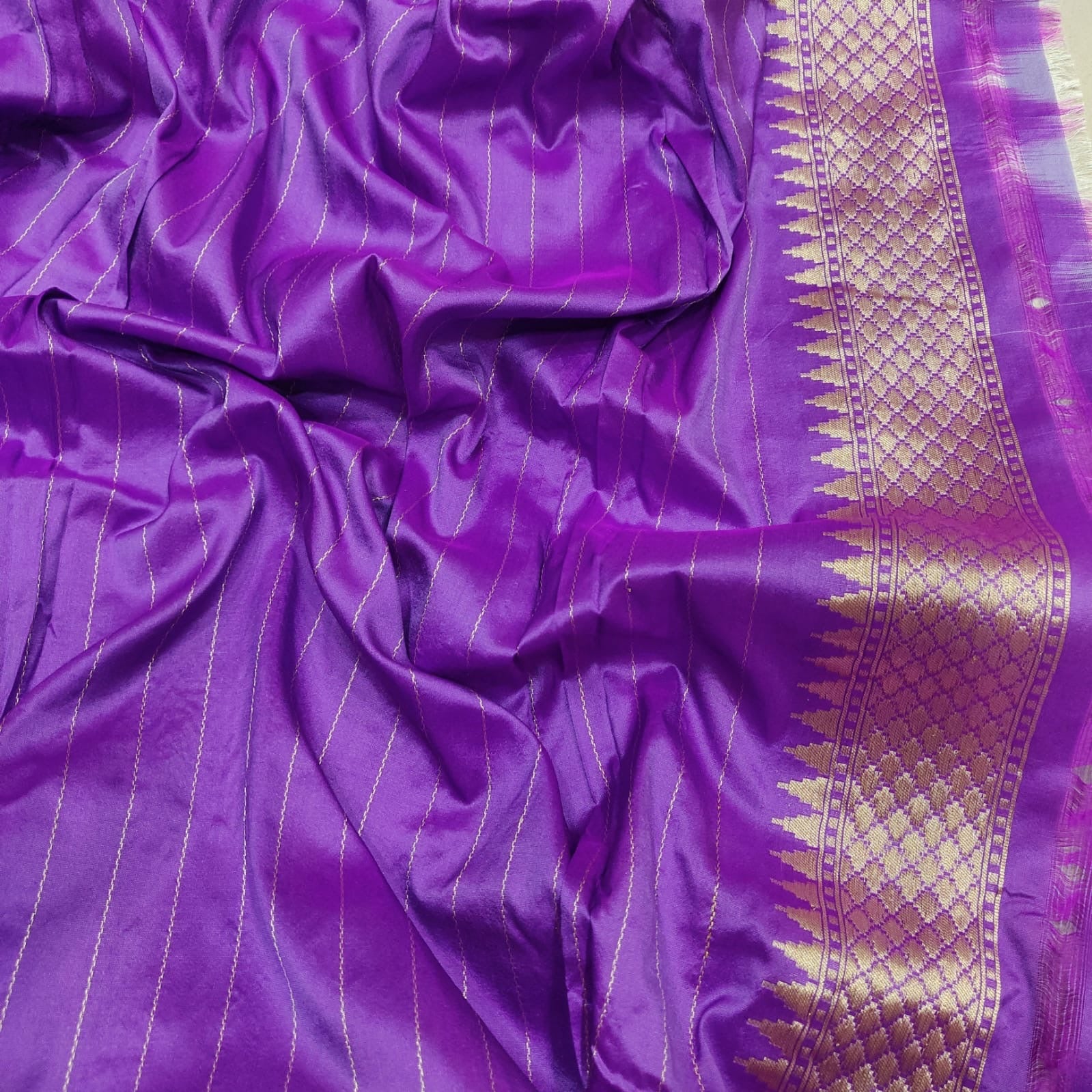 Purple katan silk saree handwoven saree Indian sari blouse - Saffronfashionindia