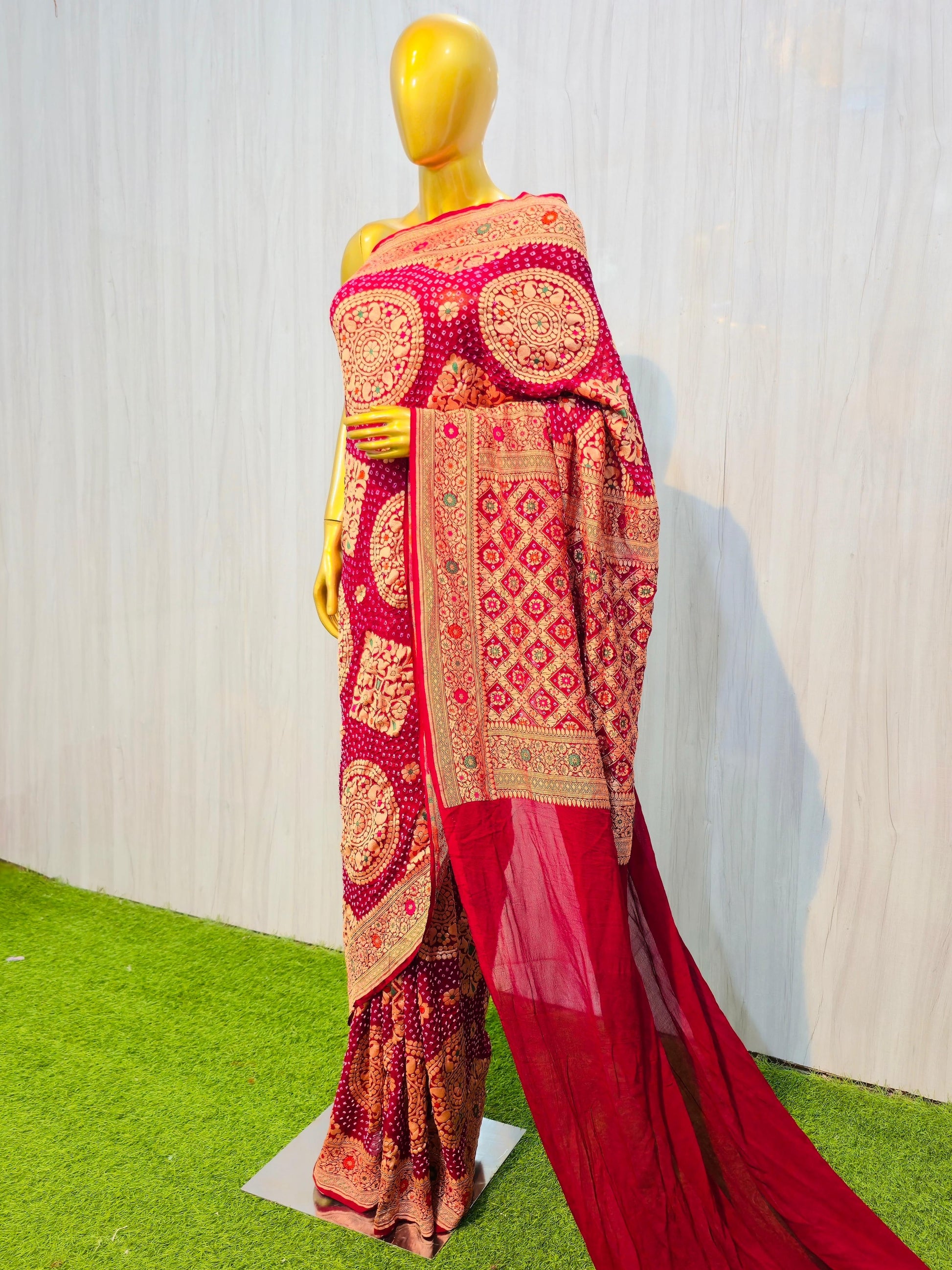 Avisha gorgette saree meenakari saree Indian sari blouse Saffronfashionindia