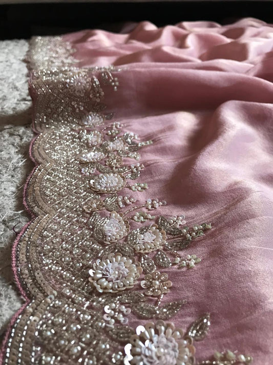 Rose pink premium tissue silk saree Partywear sarees - Saffronfashionindia