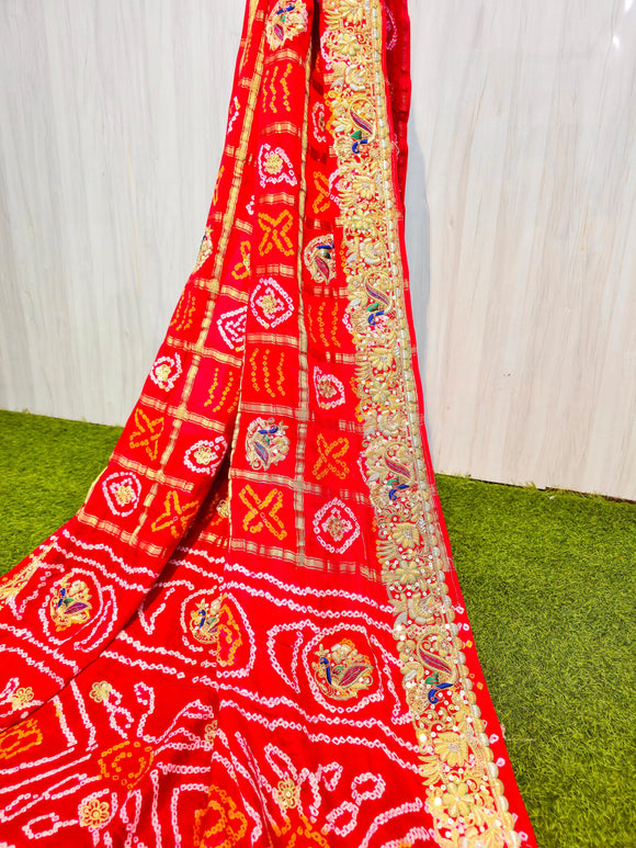 Red gharchola saree gajji silk sarees Indian traditional sari blouse SaffronFashion