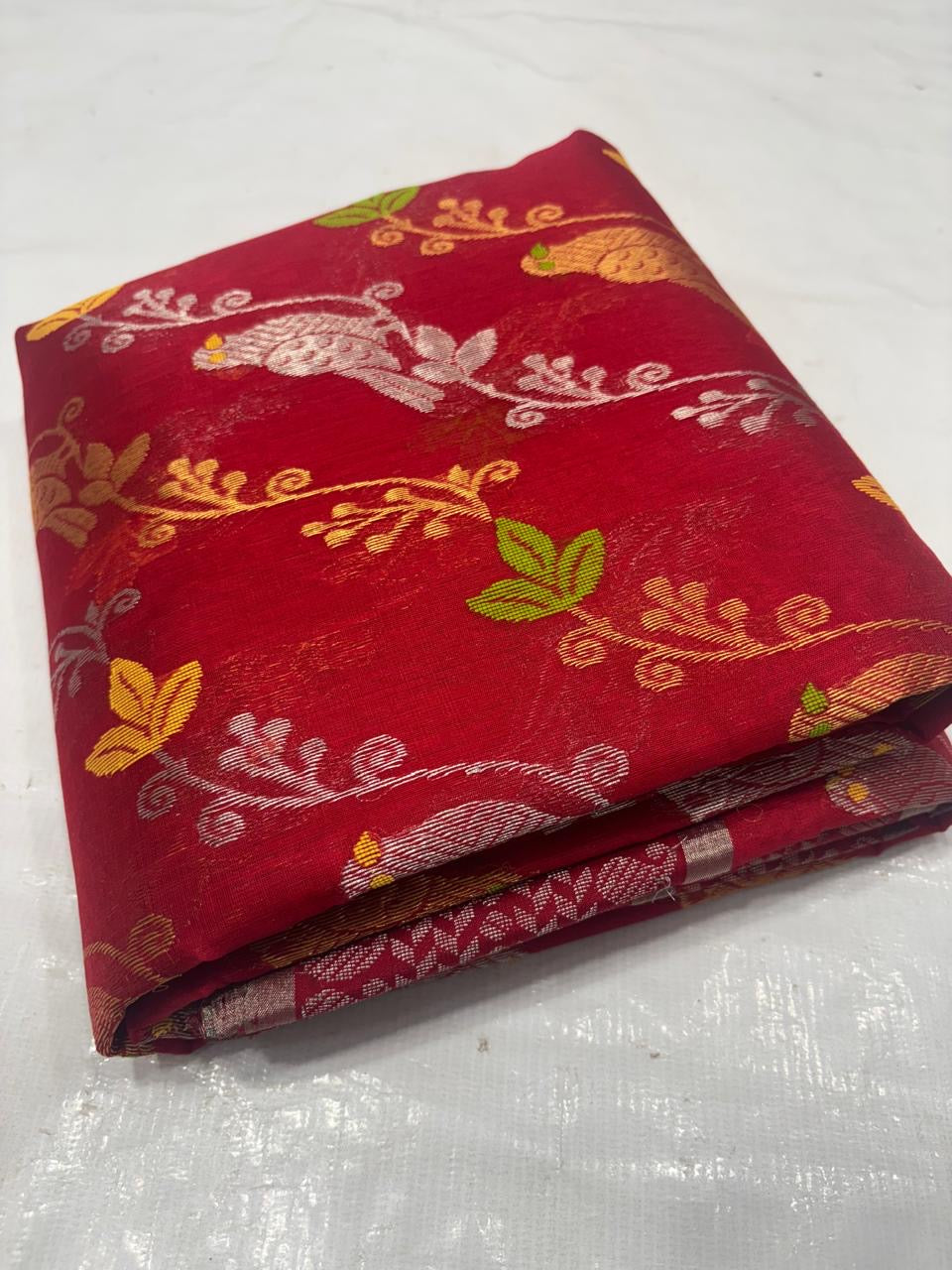 Red Chanderi silk saree Women sari blouse Indian sarees - Saffronfashionindia