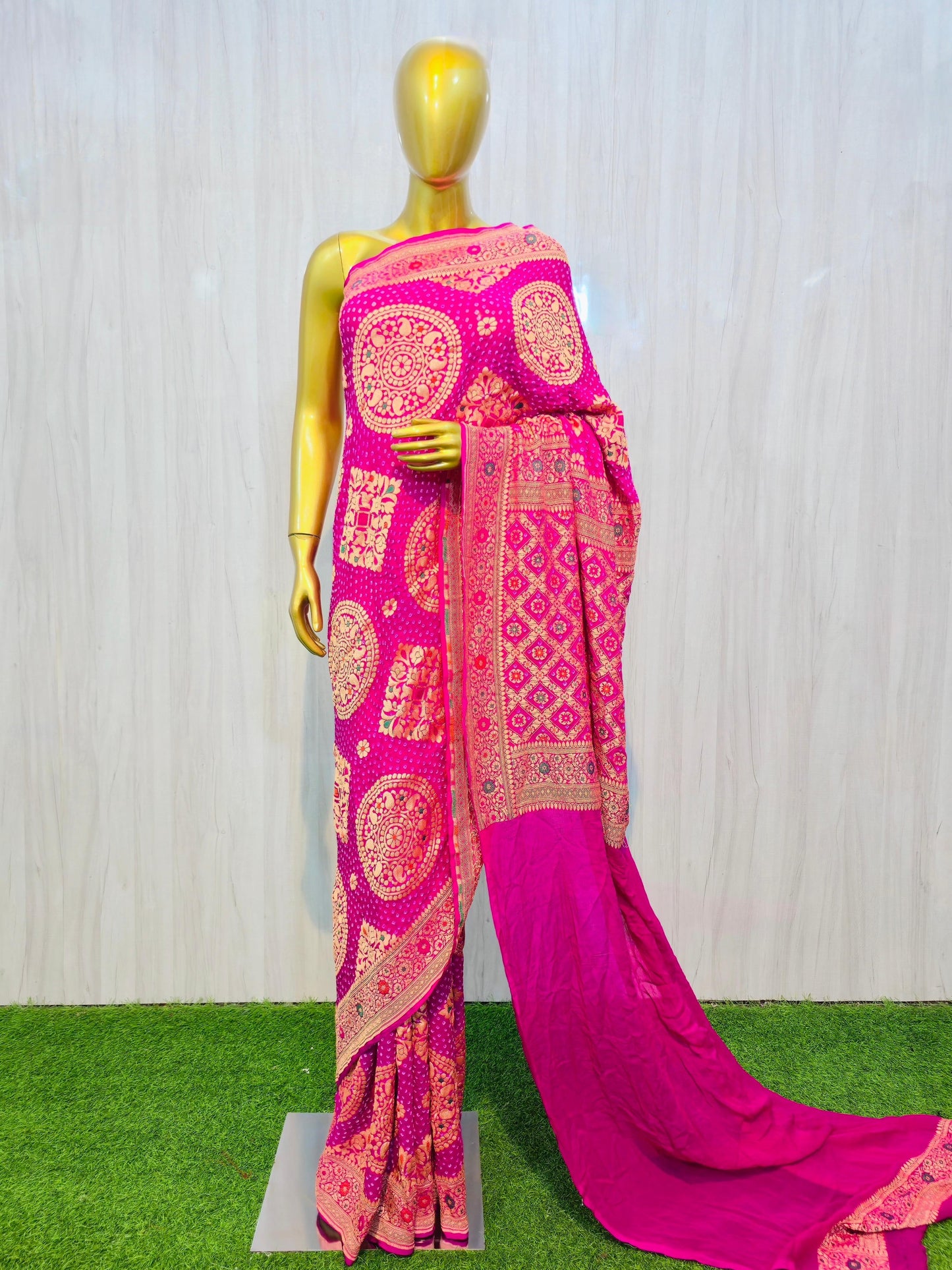 Avisha gorgette saree meenakari saree Indian sari blouse Saffronfashionindia