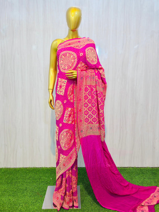 Avisha gorgette saree meenakari saree Indian sari blouse Saffronfashionindia