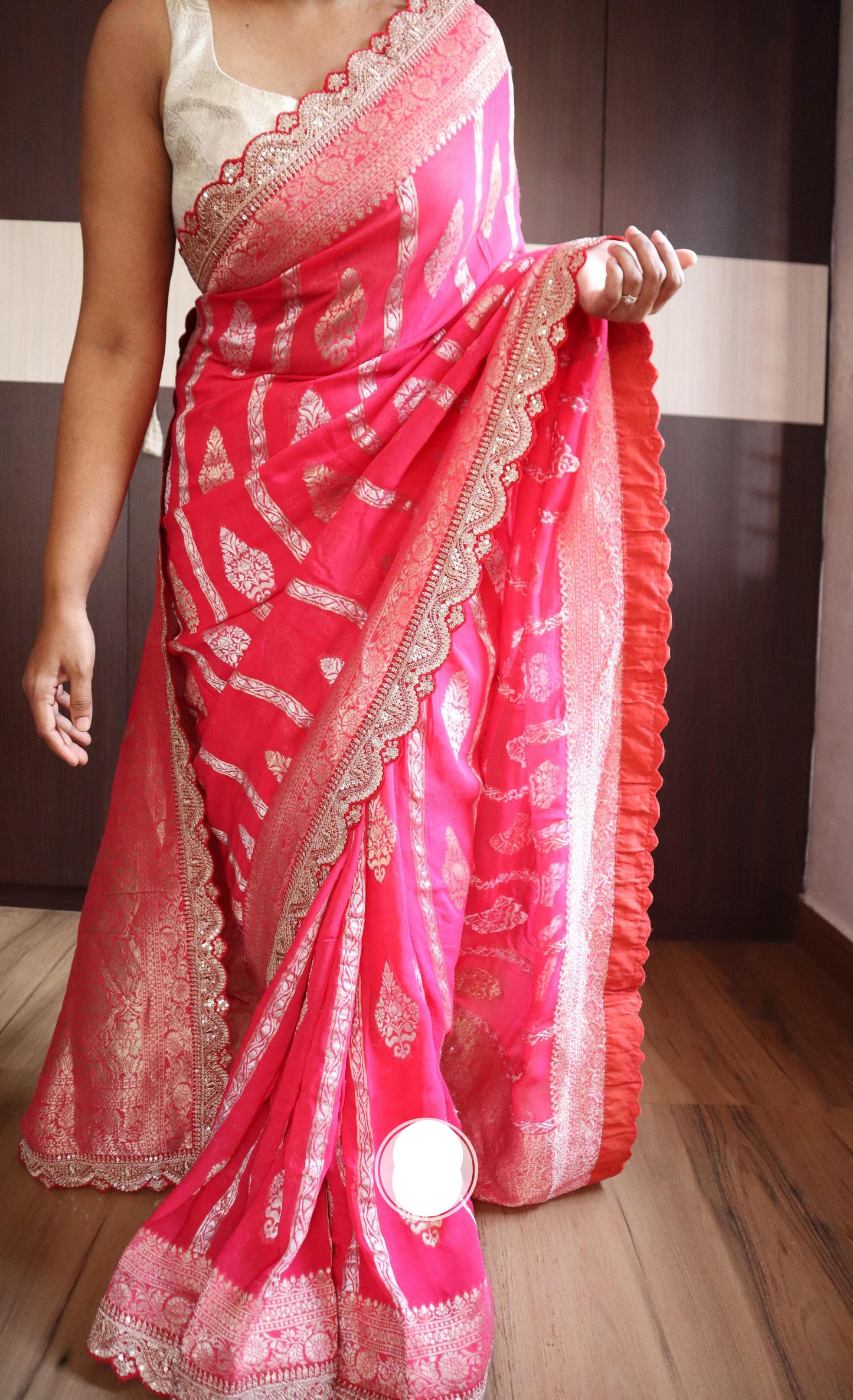 Khaddi saree Gorgette saree Indian saree blouse - Saffronfashionindia