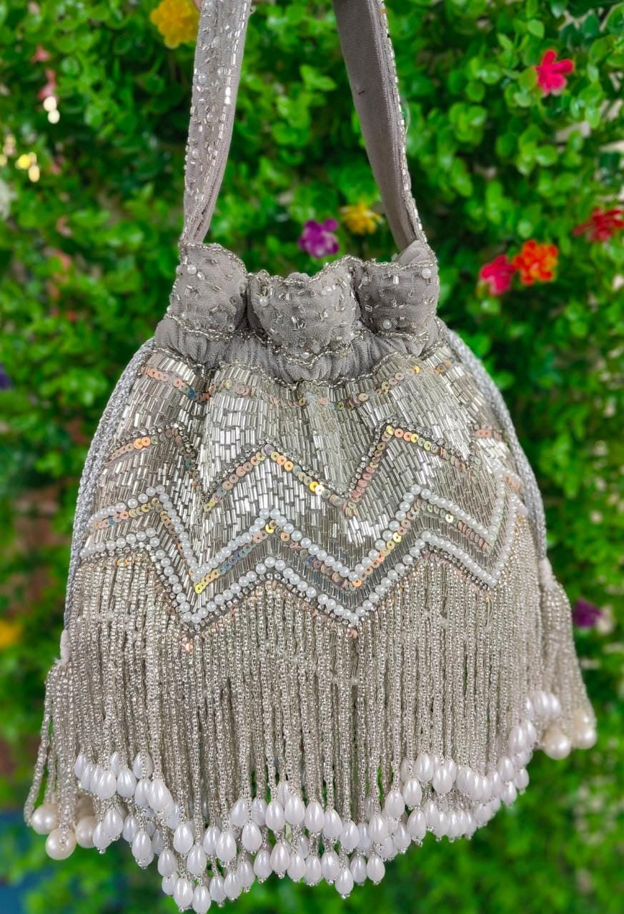 Pearl beaded Potlis Bridal potli - Saffronfashionindia