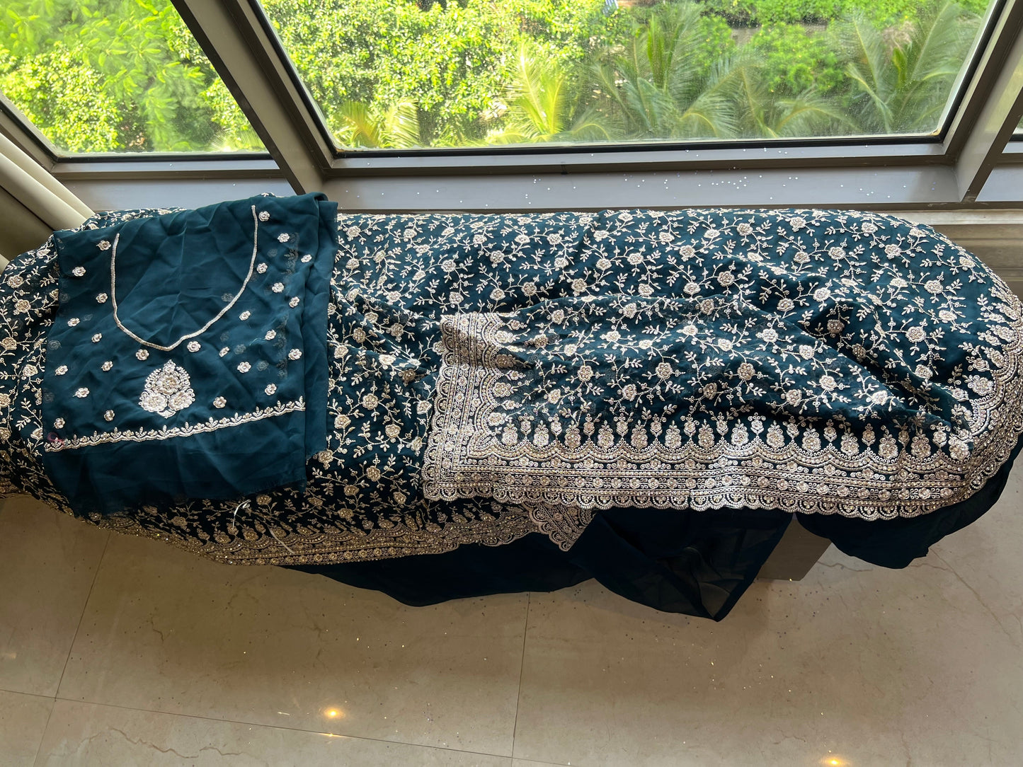 Oceanic saree gorgette saree Indian sari SaffronFashion