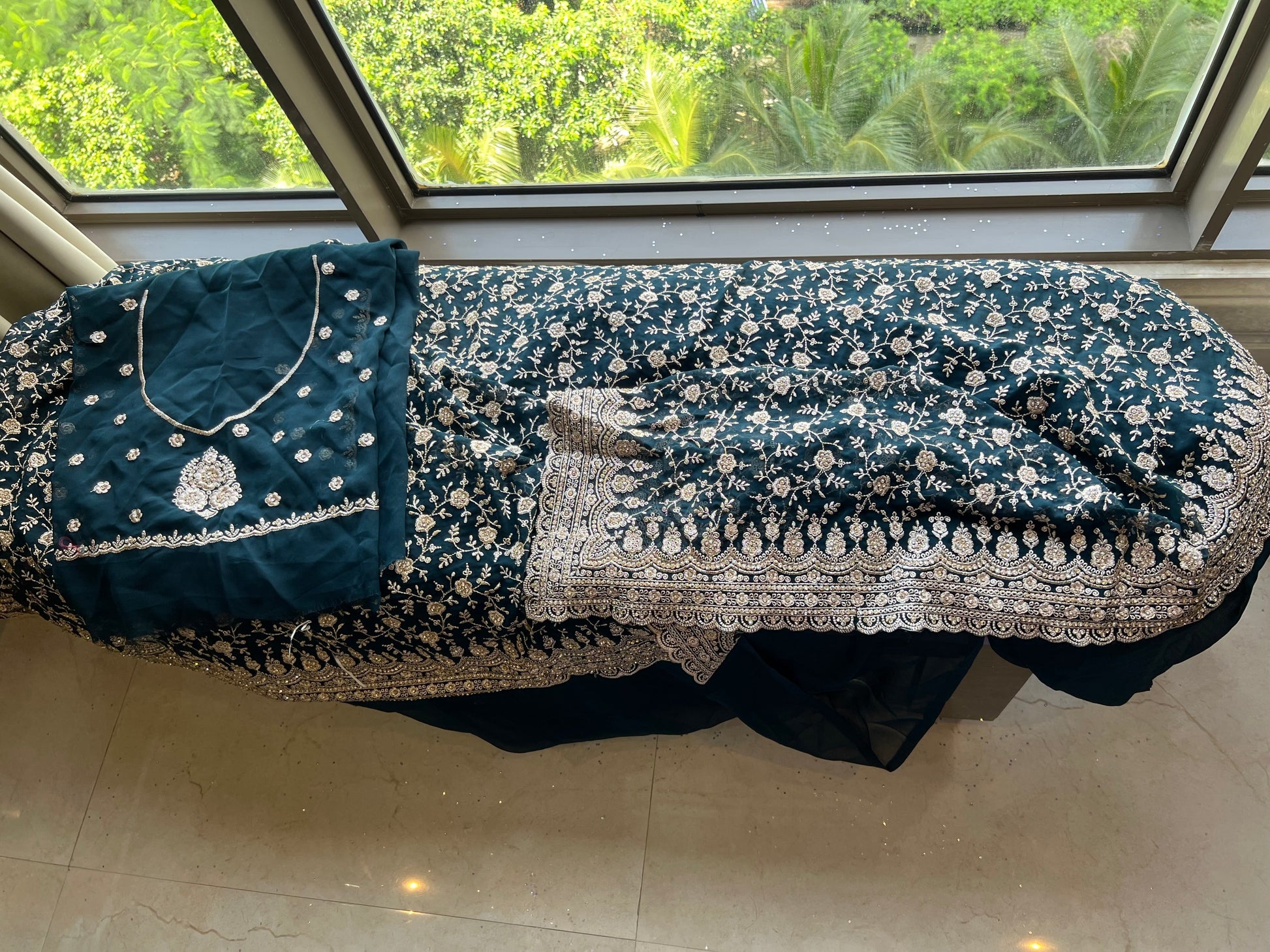 Oceanic saree gorgette saree Indian sari SaffronFashion