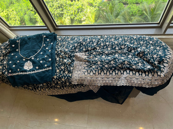 Oceanic saree gorgette saree Indian sari SaffronFashion