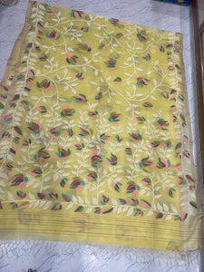 Yellow floral tantuj jamdani sarees