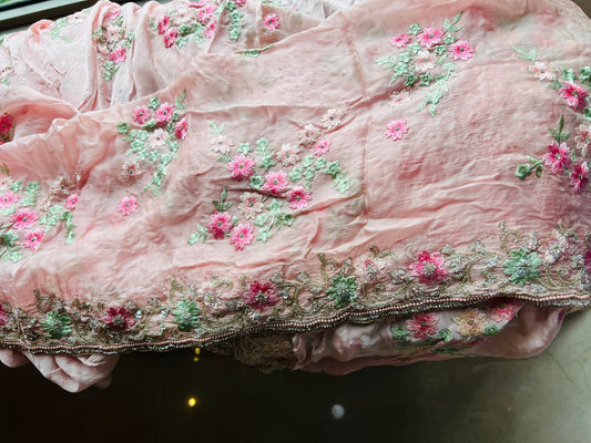 Pink organza saree beautiful sari blouse partywear sarees SaffronFashion