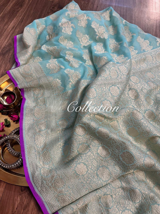 Itani khaddi Georgette saree handwoven sarees blouse SaffronFashion