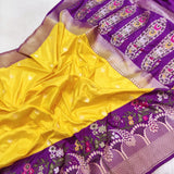 Yellow Meenakari handwoven Katan silk saree