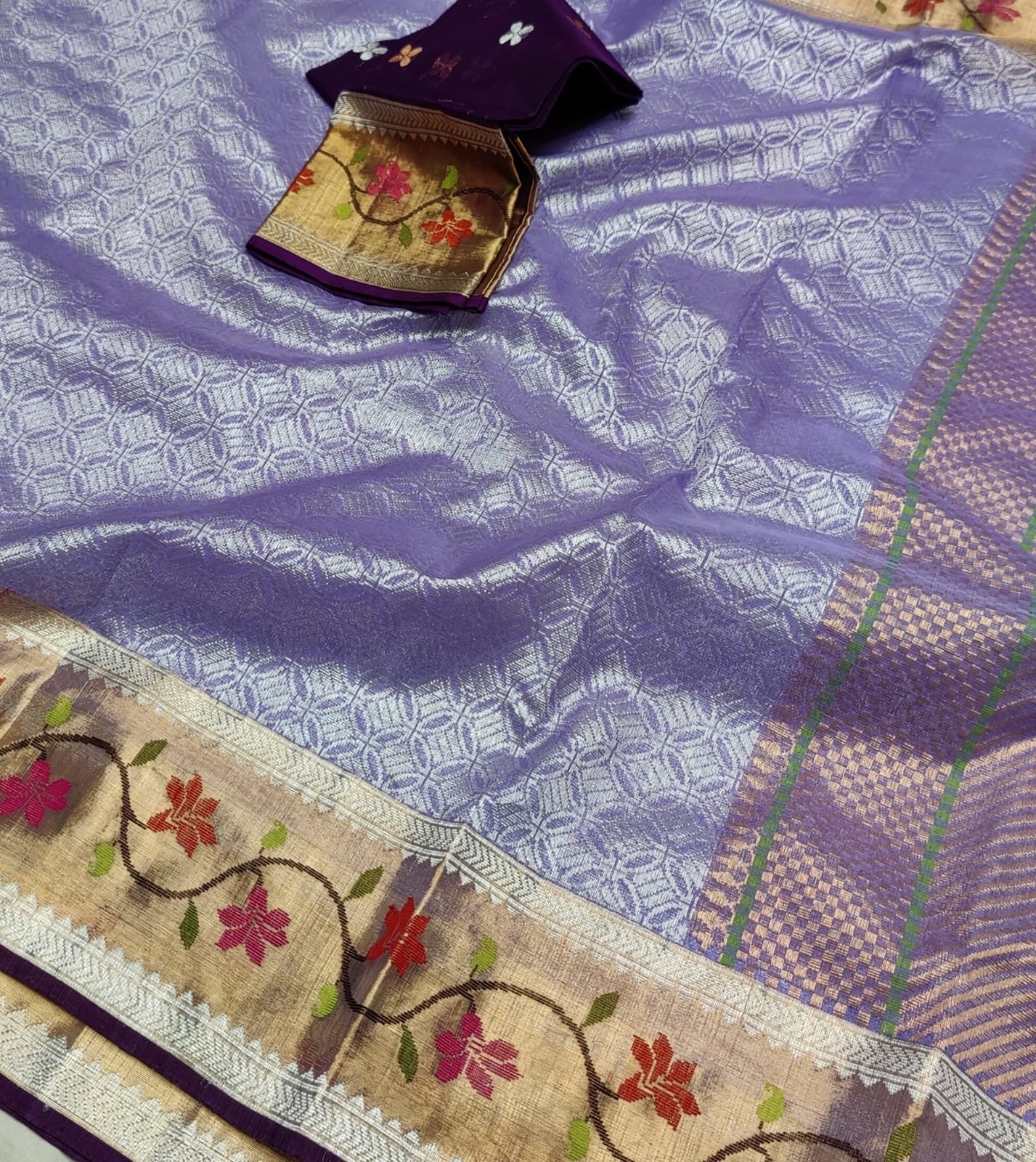 Jamawar zari lavender kota sarees - Saffronfashionindia