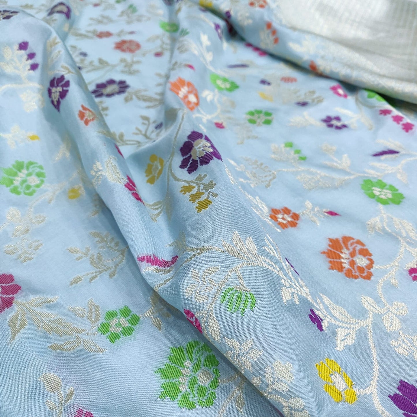 Aasmani Katan handwoven sarees - Saffronfashionindia