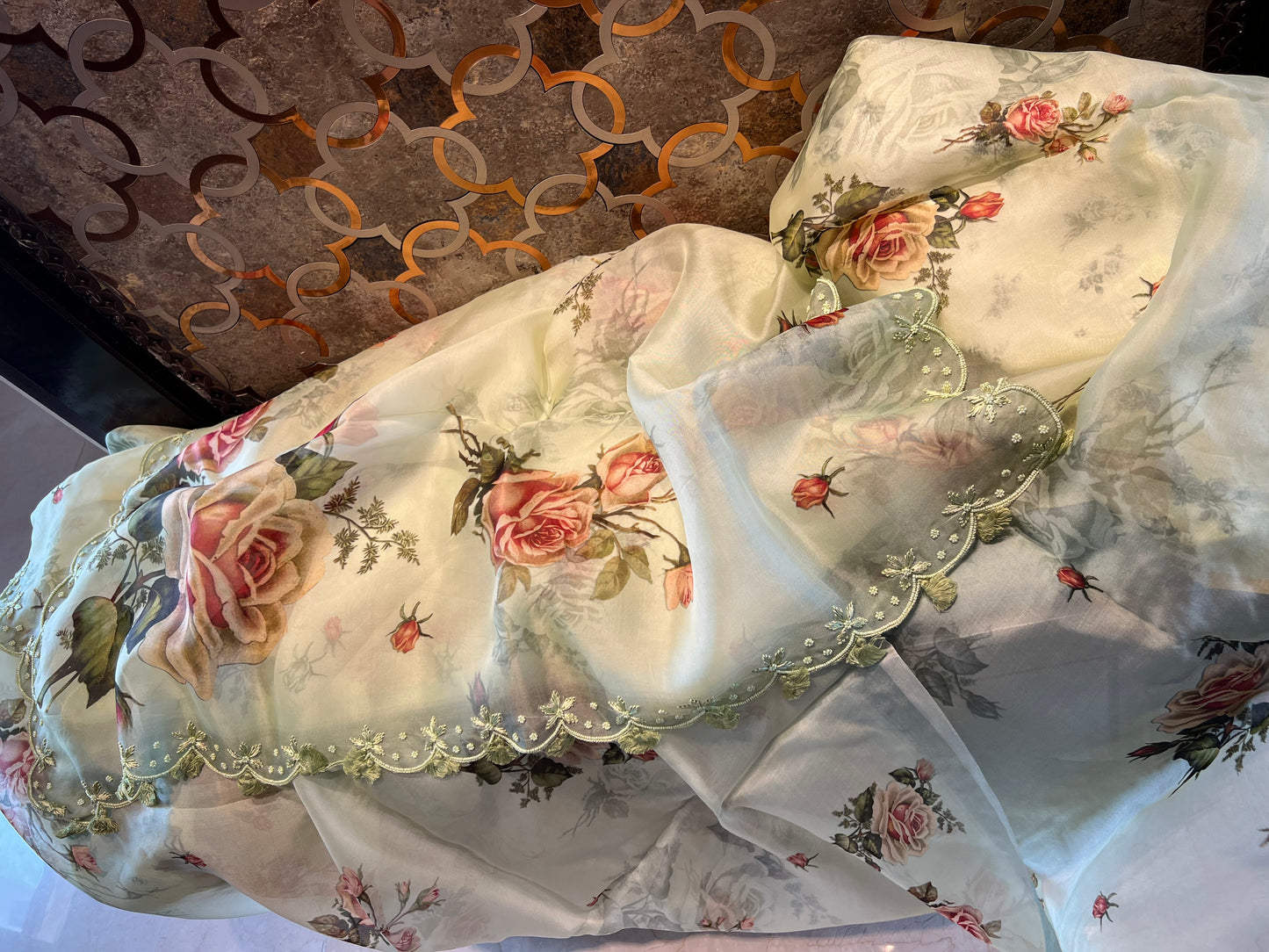 Digital printed Organza Floral Saree Partywear sari - Saffronfashionindia