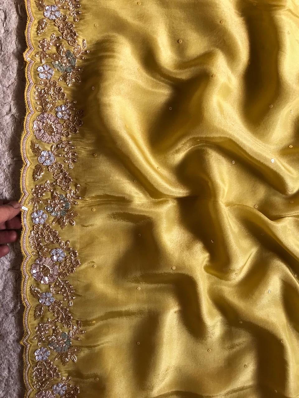 Yellow tissue organza saree luxury sarees - Saffronfashionindia