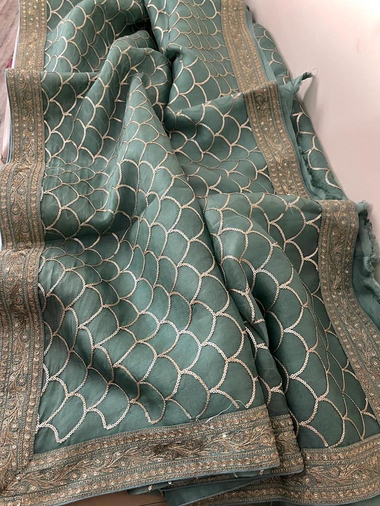 Ashik organza sequins Indian saree - Saffronfashionindia