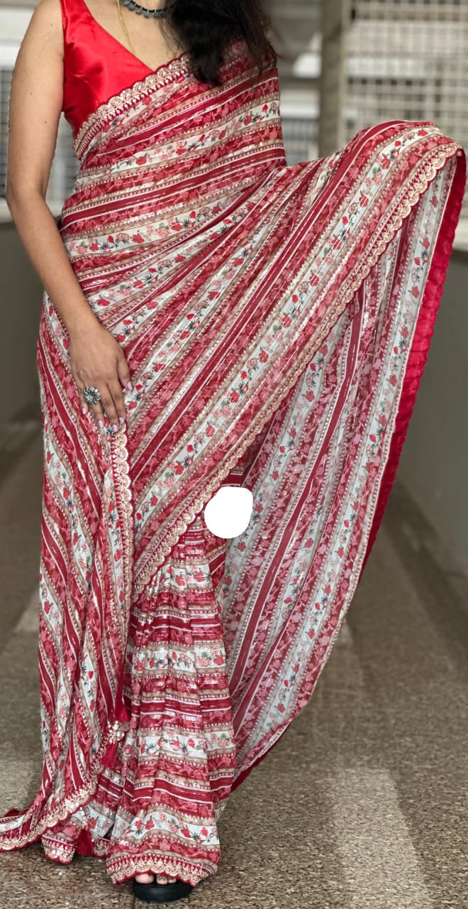 Premium handloom saree gorgette saree Indian sari blouse - Saffronfashionindia