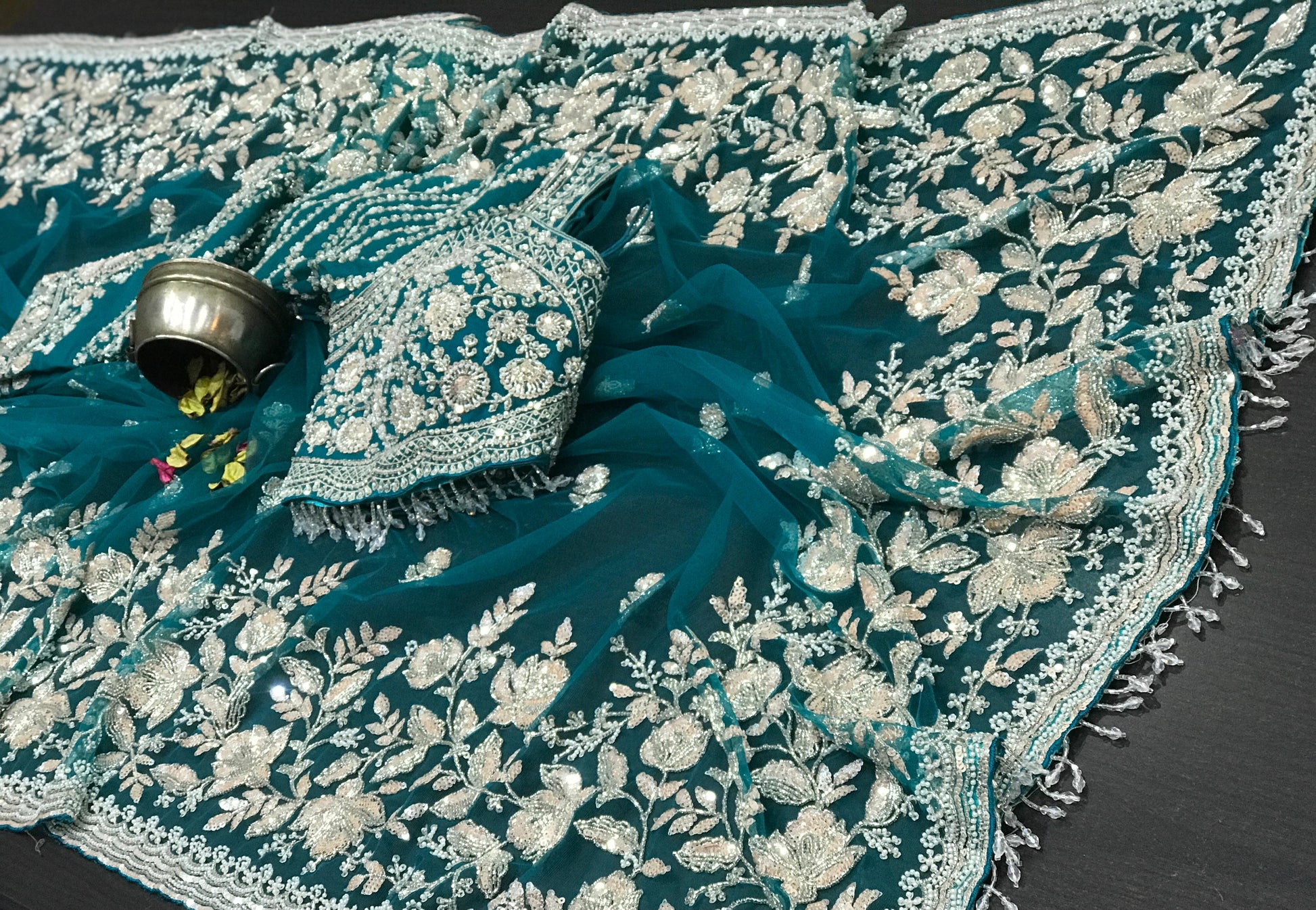 Net designer saree party wear saree’s Indian wedding saree blouse Saffronfashionindia