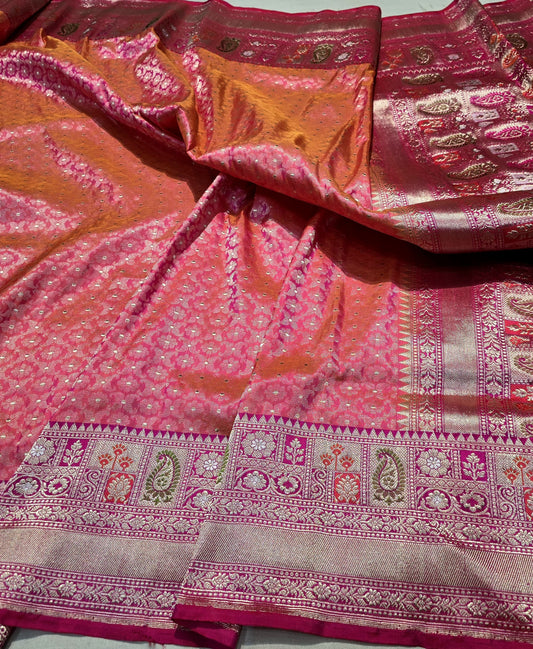 Pink iktara saree Indian sarees blouse SaffronFashion