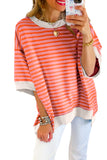 Pink Stripe Colorblock Drop Sleeve Loose Top