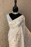 Vermilo Chikankari saree Gorgette saree traditional sari blouse